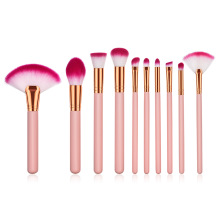 Custom 10pcs Matte Pink  Color Wood Handle  Makeup Brush Set Powder Eyeshadow  Foundation Makeup Brush Set Beauty Cosmetic